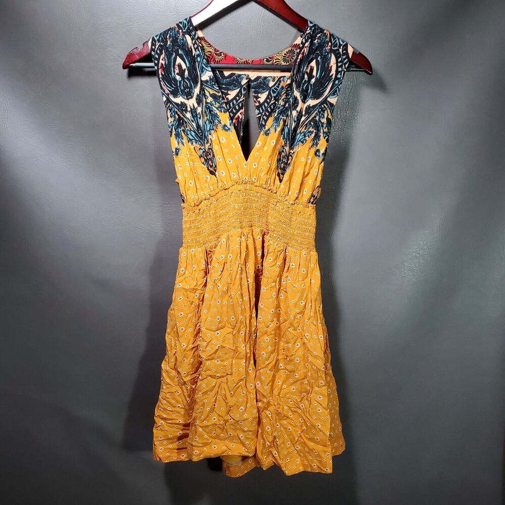 Free People Bohemian Abstract Womens Midi Sundress Medium Boho Floral Hipster